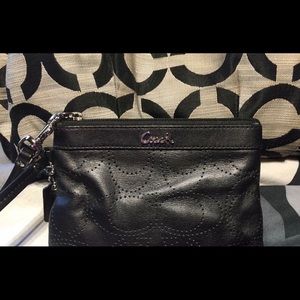 Coach black leather wristlet